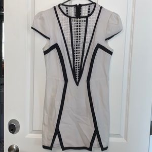 White & Black short puff sleeve Dress